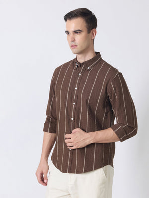 Sata - Textured Stripe Shirt - Dark Brown - Espanshe