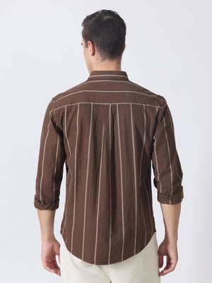 Sata - Textured Stripe Shirt - Dark Brown - Espanshe