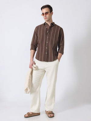 Sata - Textured Stripe Shirt - Dark Brown - Espanshe