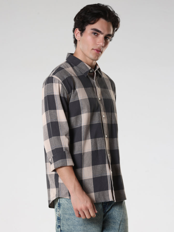 men's black checkered  shirt made from pure cotton.