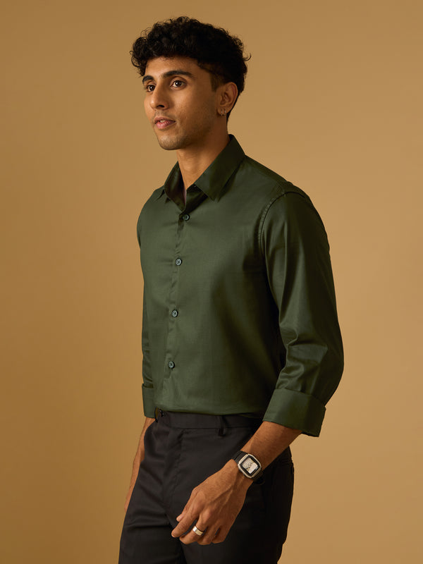 Calanthe -  Giza Twill Cotton Shirt Plain - Army Green