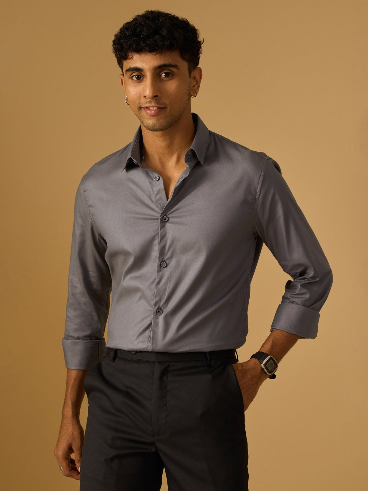 Calanthe - Giza Cotton Slim Fit Shirt - Grey - Espanshe