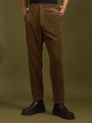 men's corduroy crop trouser in burnt cinnamon