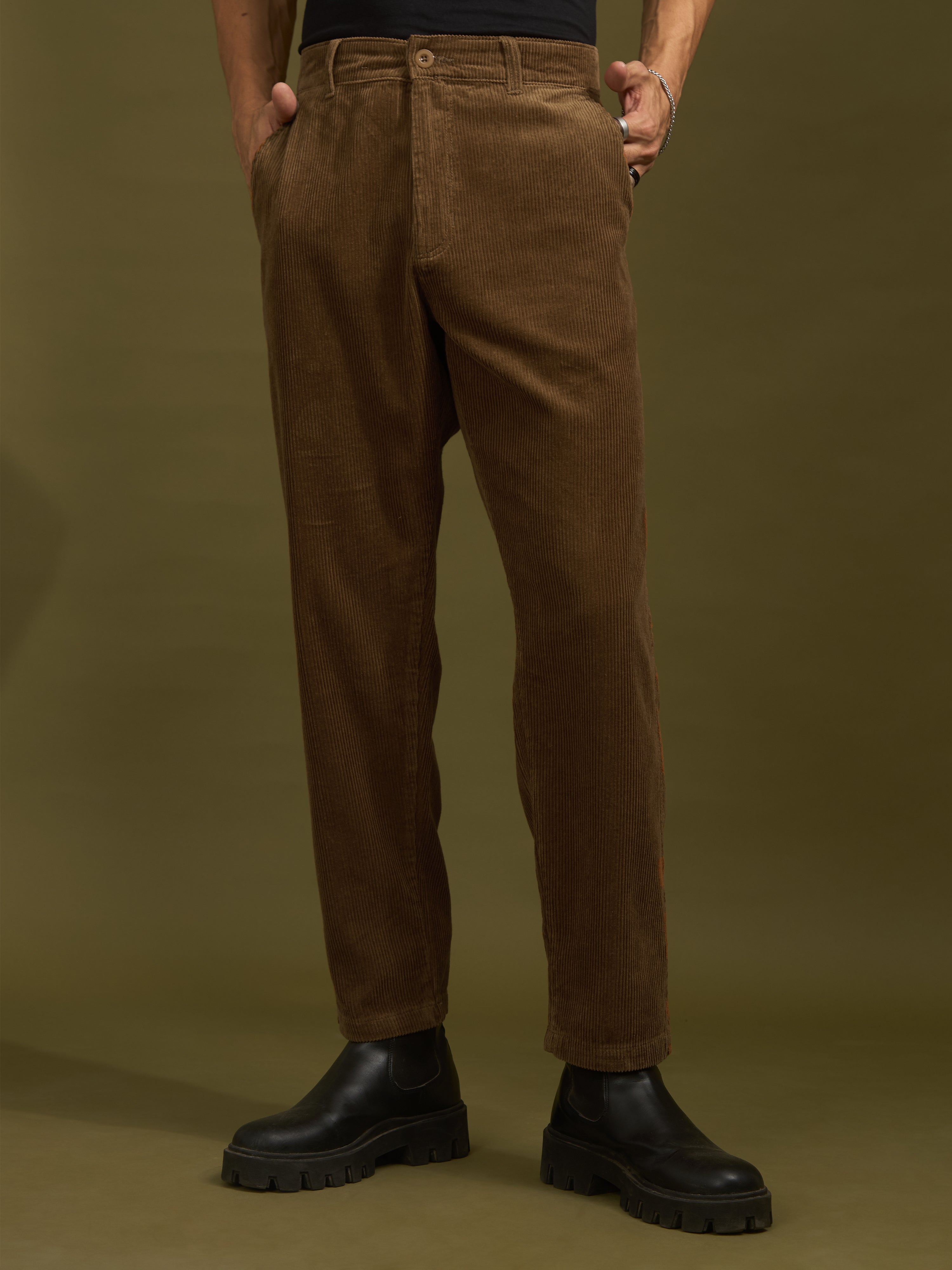 men's corduroy crop trouser in burnt cinnamon