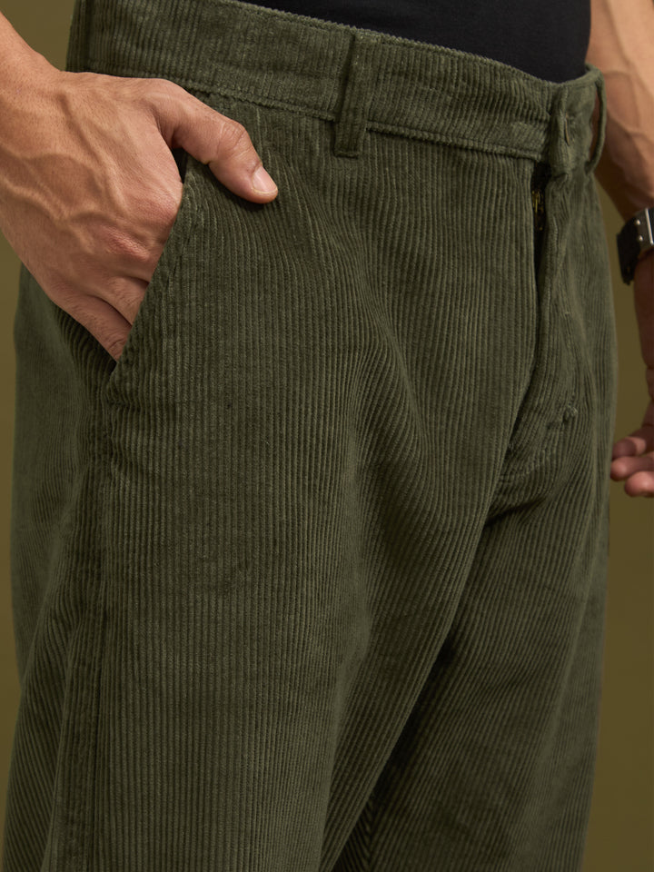 men's corduroy crop trouser in green