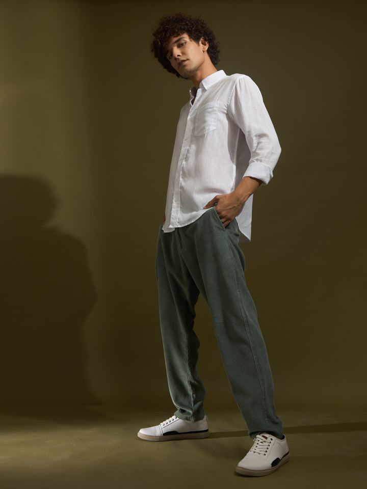 men's corduroy crop trouser in green