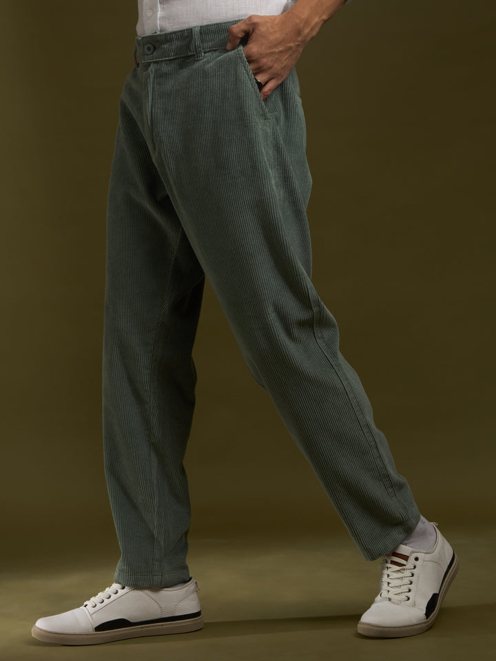 men's corduroy crop trouser in green
