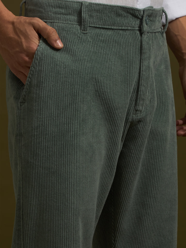 men's corduroy crop trouser in green
