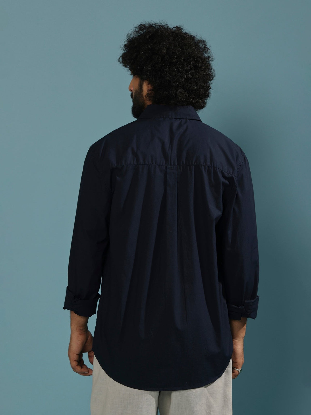 Eluded - Regular Fit Full Sleeve Poplin Shirt - Navy Blue - Espanshe