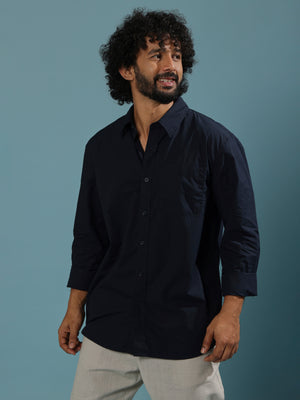 men's navy blue full sleeve solid shirt with premium quality cotton
Men's outfit for every occassion