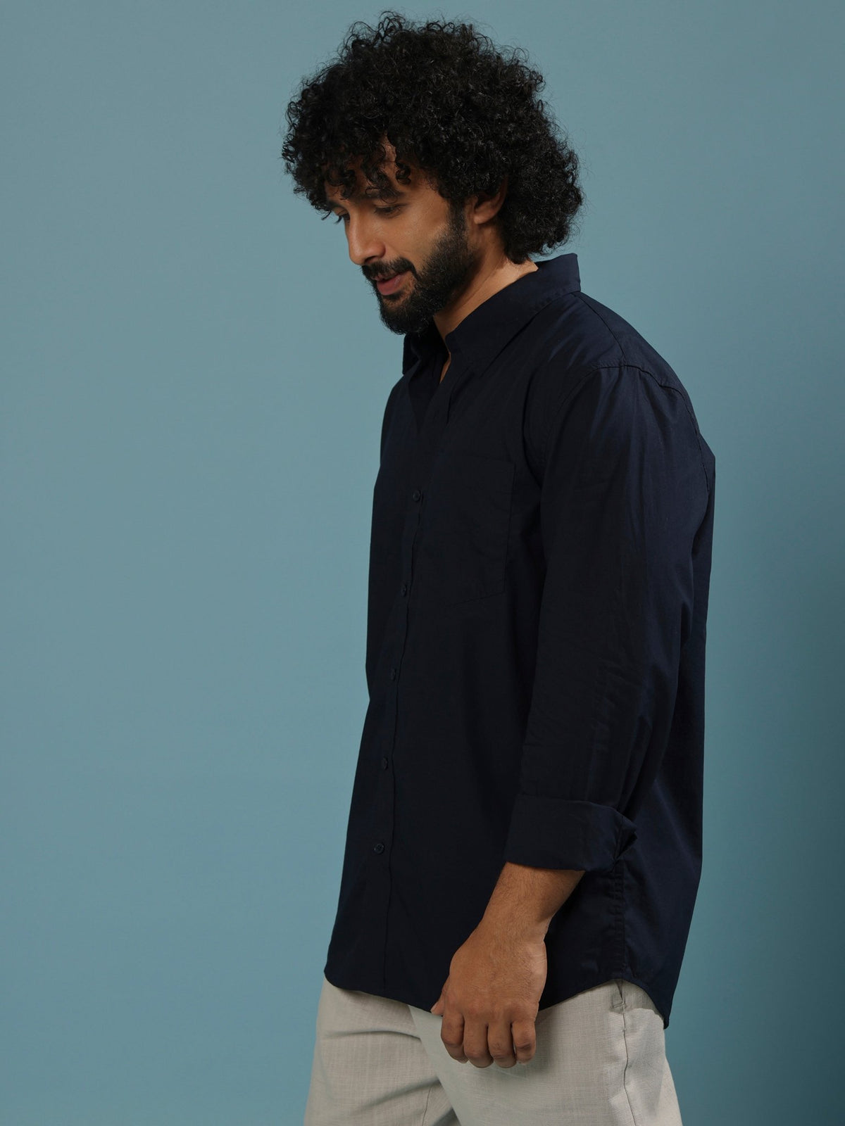 Eluded - Regular Fit Full Sleeve Poplin Shirt - Navy Blue - Espanshe