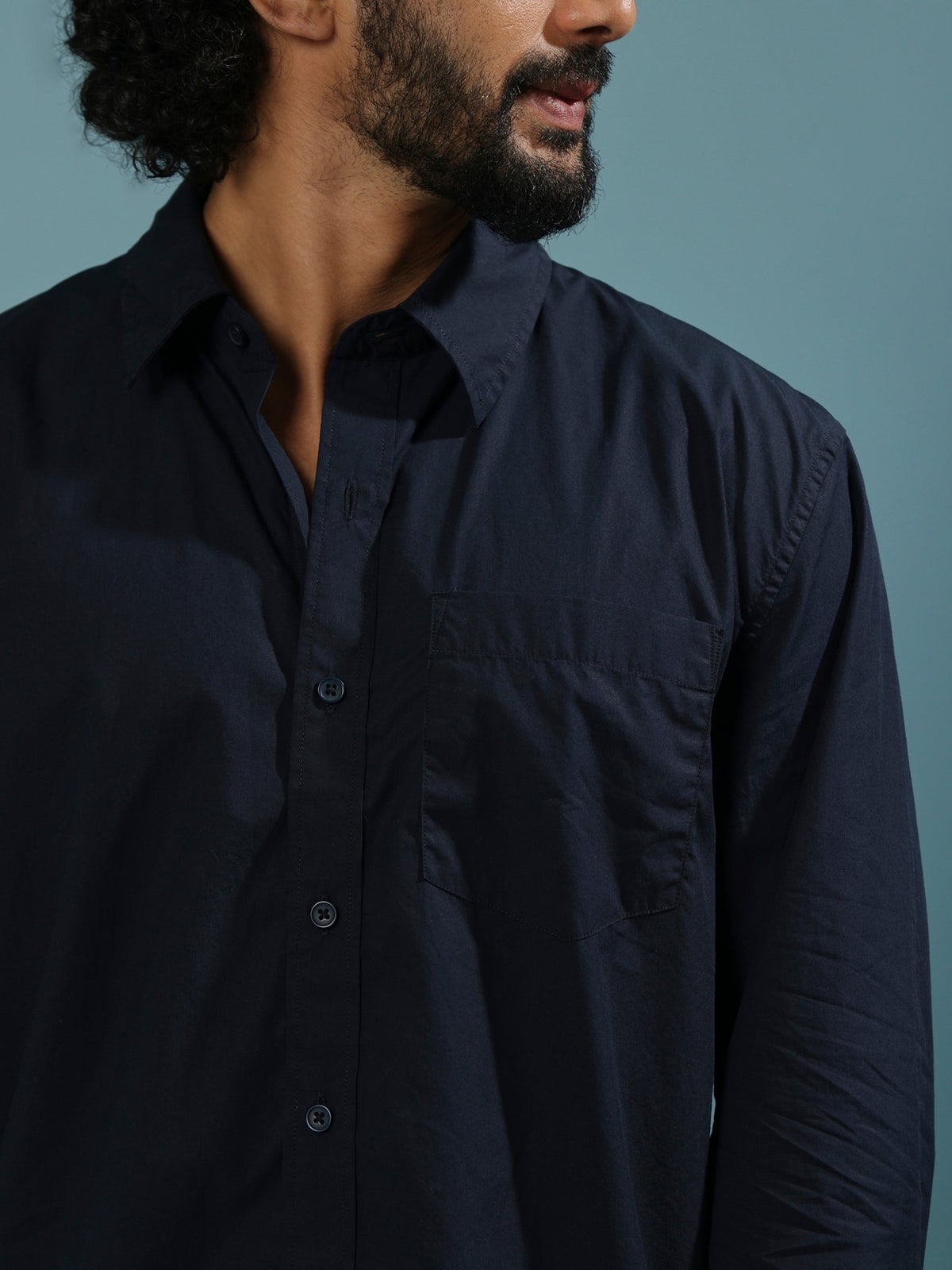 Eluded - Regular Fit Full Sleeve Poplin Shirt - Navy Blue - Espanshe