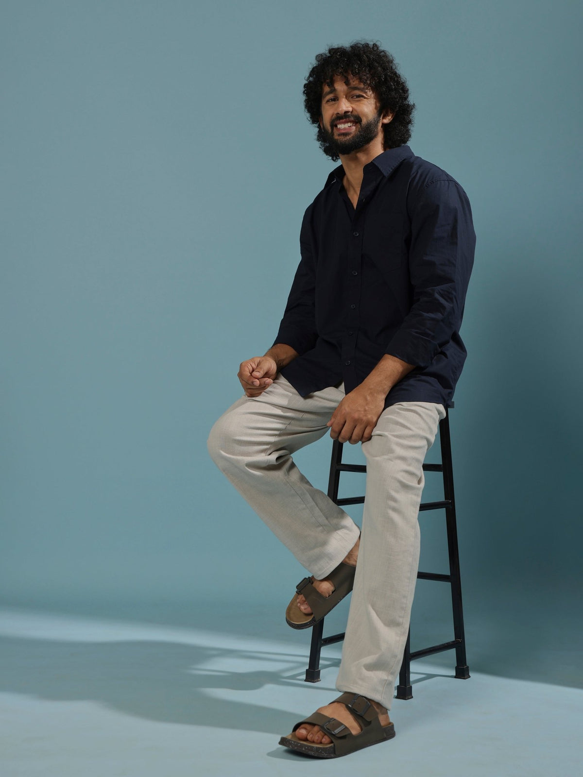 Eluded - Regular Fit Full Sleeve Poplin Shirt - Navy Blue - Espanshe