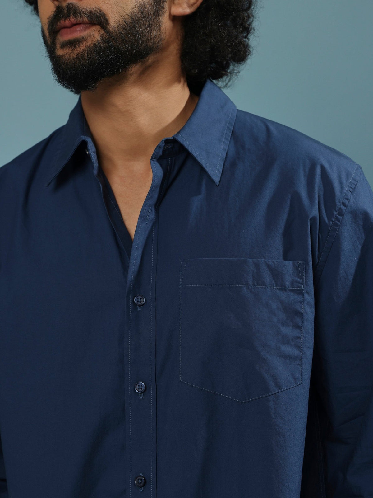 Eluded - Regular Fit Full Sleeve Poplin Shirt - Dark Blue - Espanshe