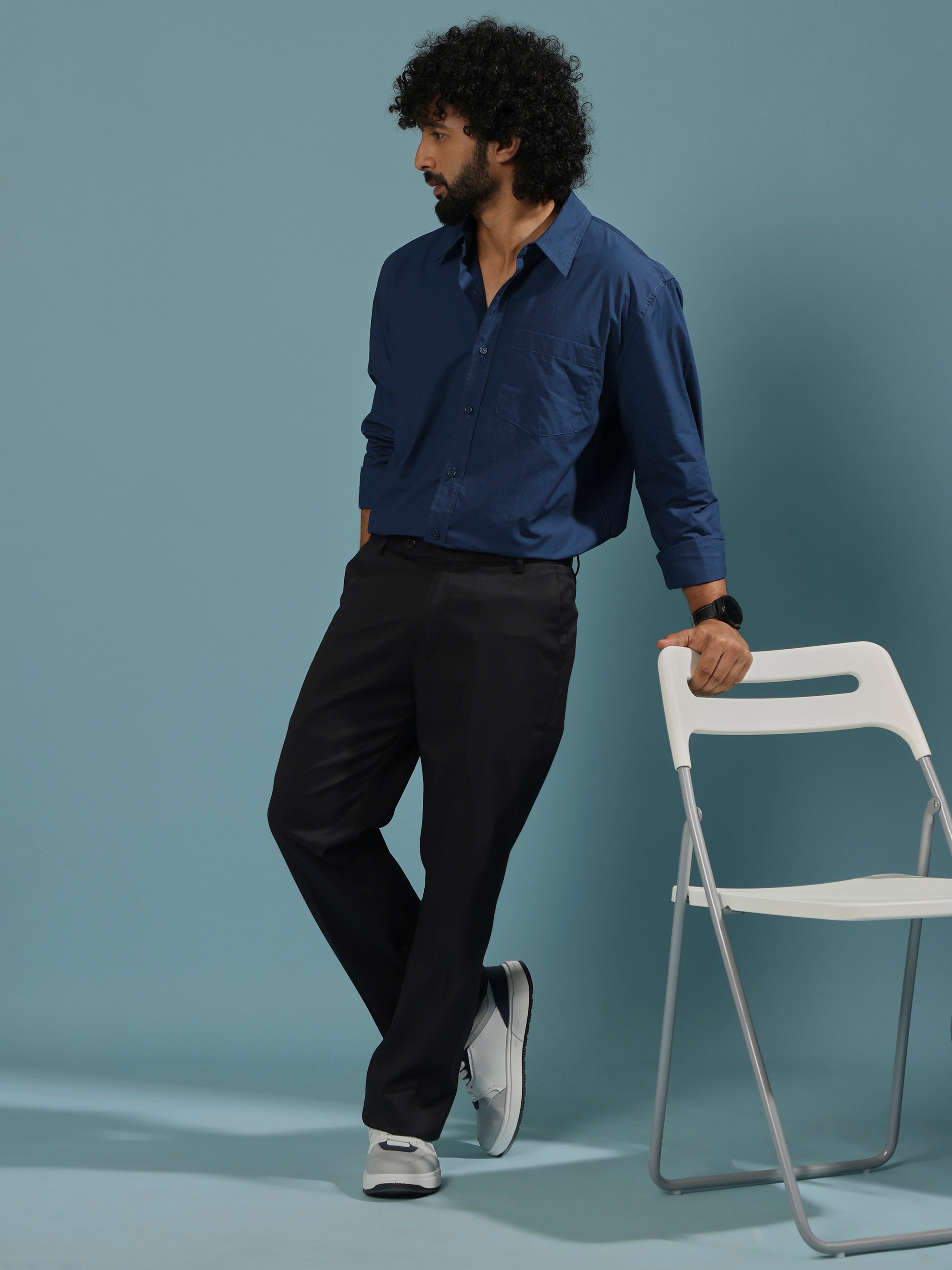 men's dark blue full sleeve solid shirt with premium quality cotton
Men's outfit for every occassion