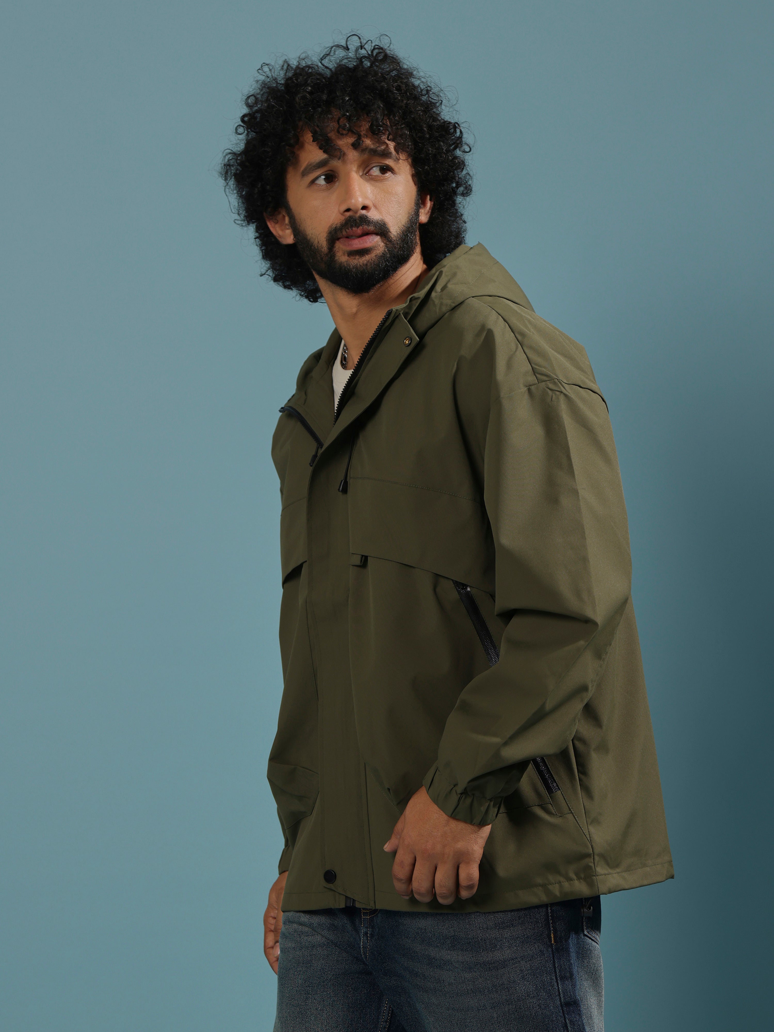 men's green hooded nylon jacket made from nylon blend, lightweight and durable
lightweight jakcet for men