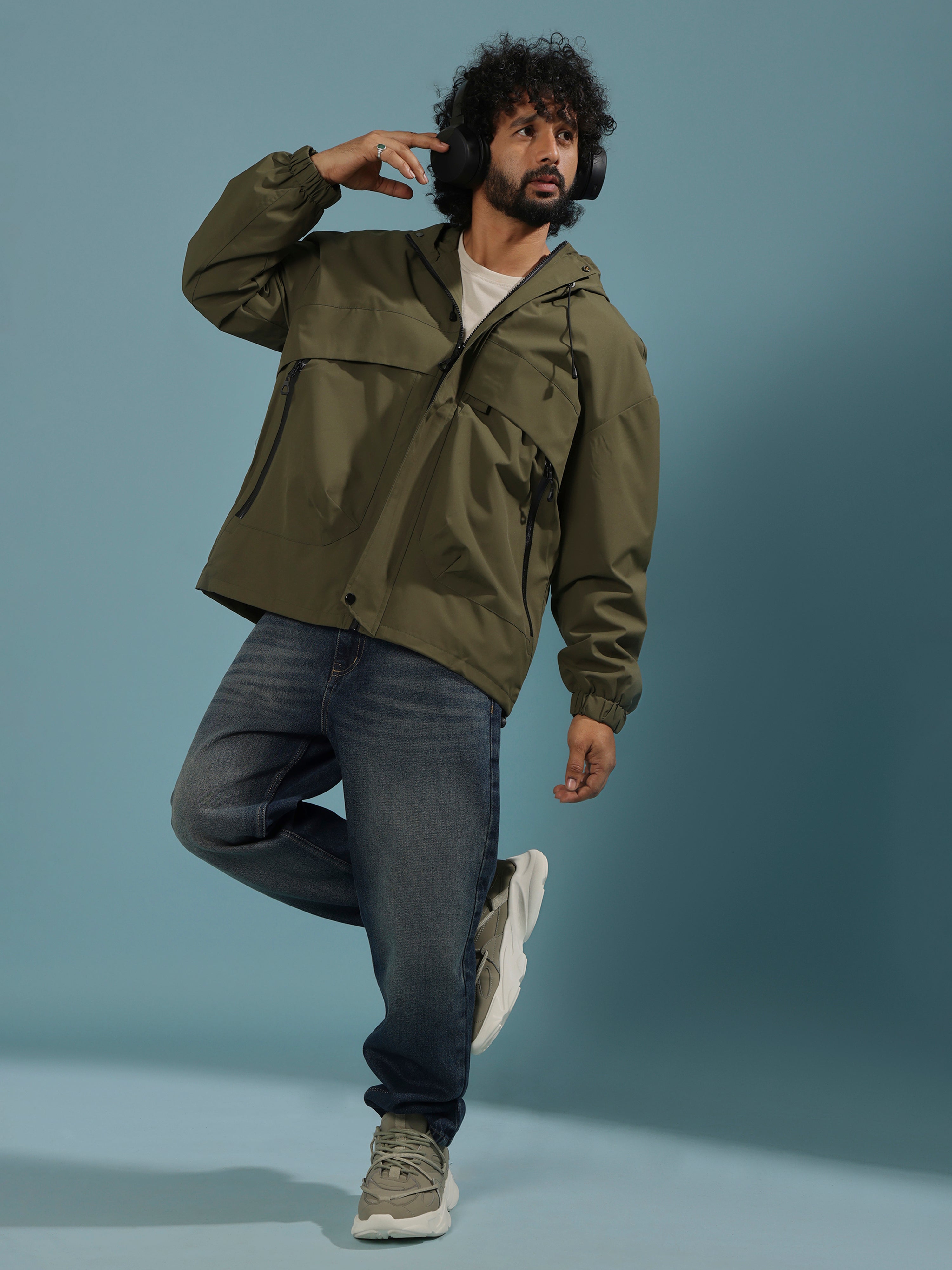 men's green hooded nylon jacket made from nylon blend, lightweight and durable
lightweight jakcet for men