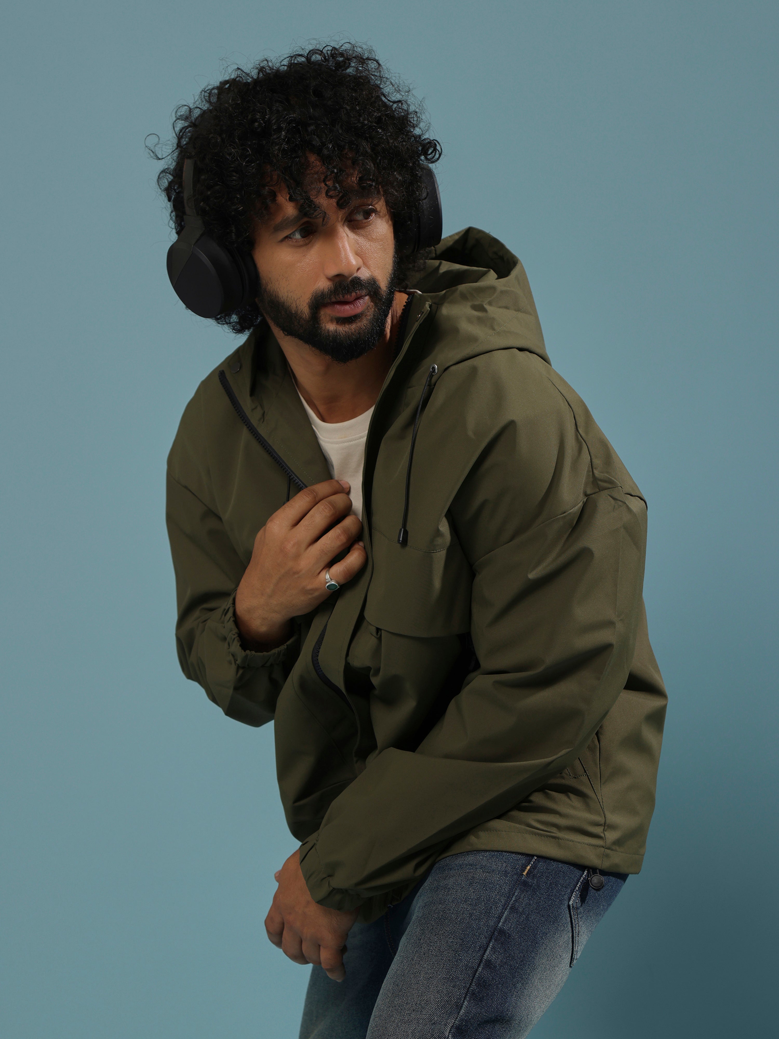 men's green hooded nylon jacket made from nylon blend, lightweight and durable
lightweight jakcet for men