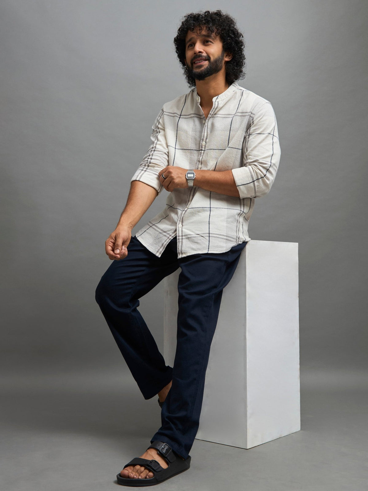 Gwynetha - Loose Fit Linen Joggers - Navy Blue - Espanshe