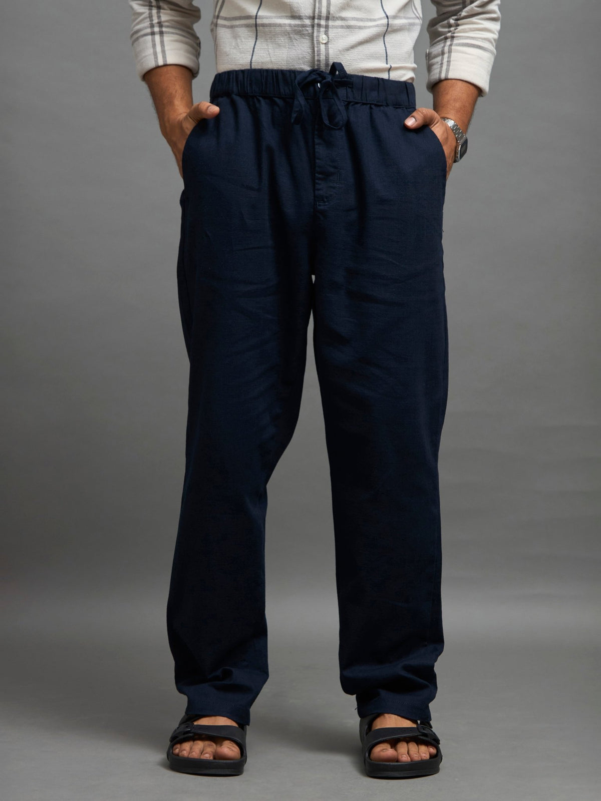 Gwynetha - Loose Fit Linen Joggers - Navy Blue - Espanshe