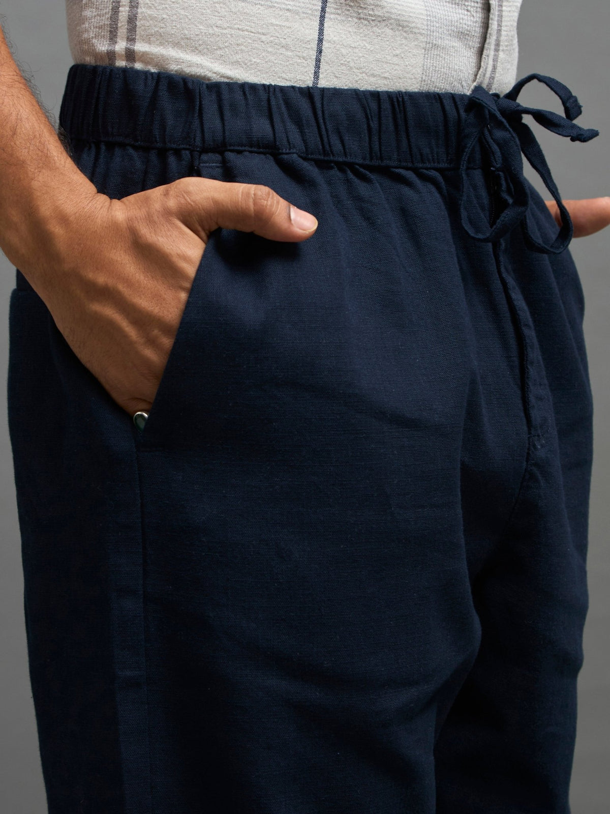 Gwynetha - Loose Fit Linen Joggers - Navy Blue - Espanshe