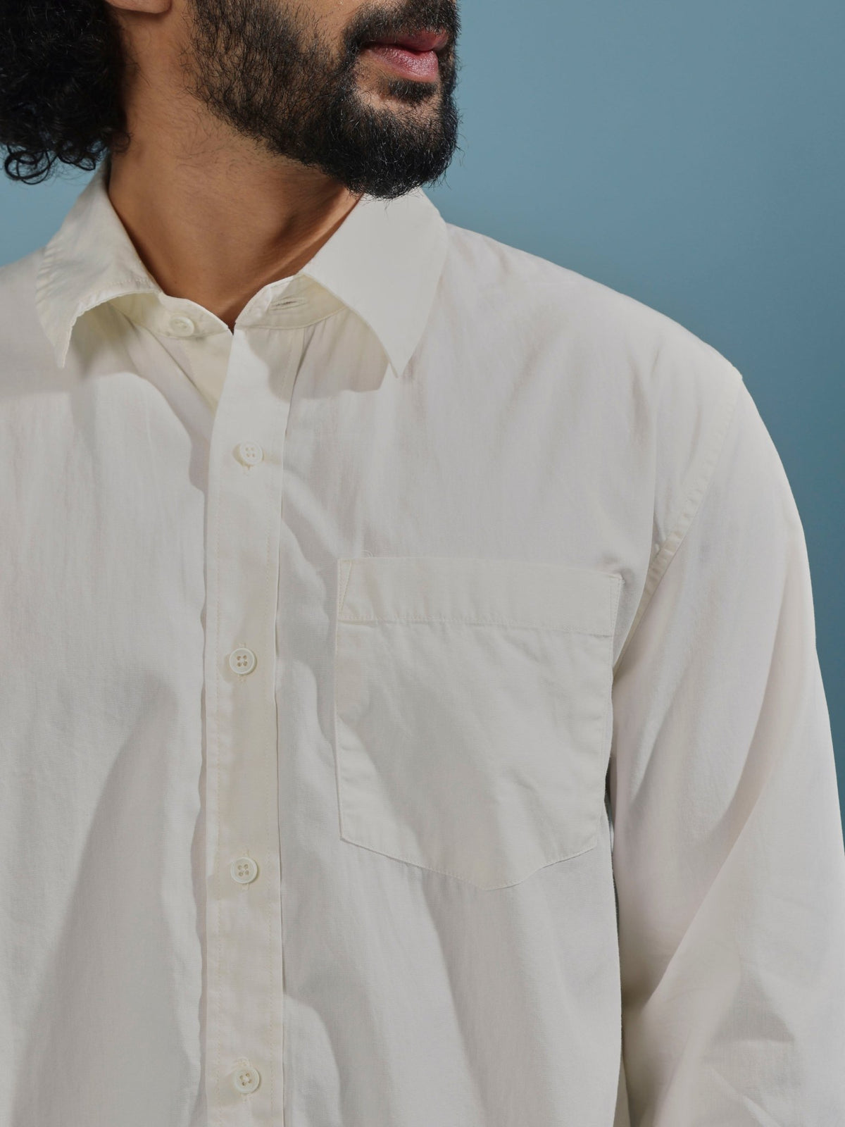 Eluded - Regular Fit Full Sleeve Poplin Shirt - Off White - Espanshe