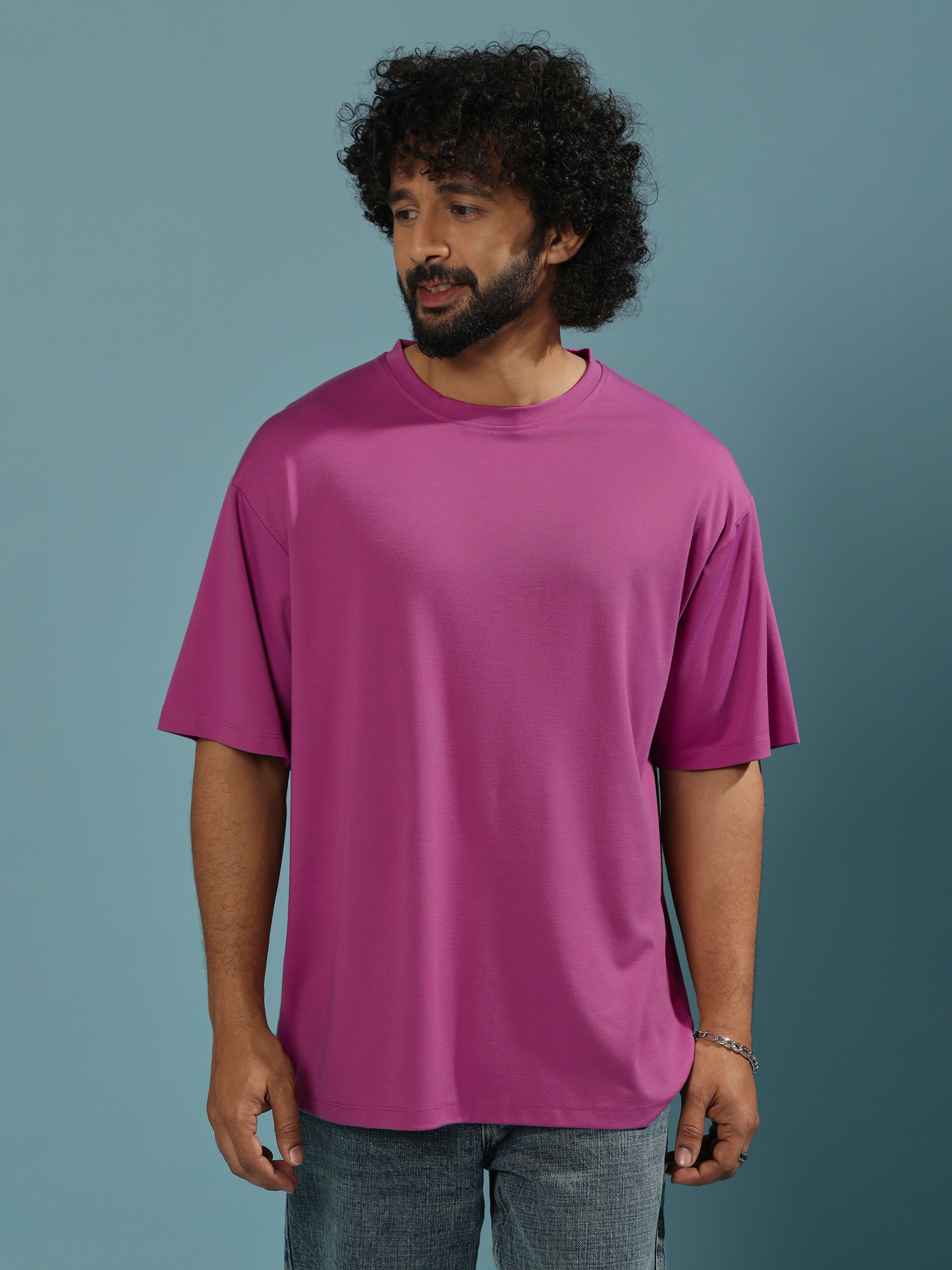 men's halfsleeve plain tshirt in fuchsia