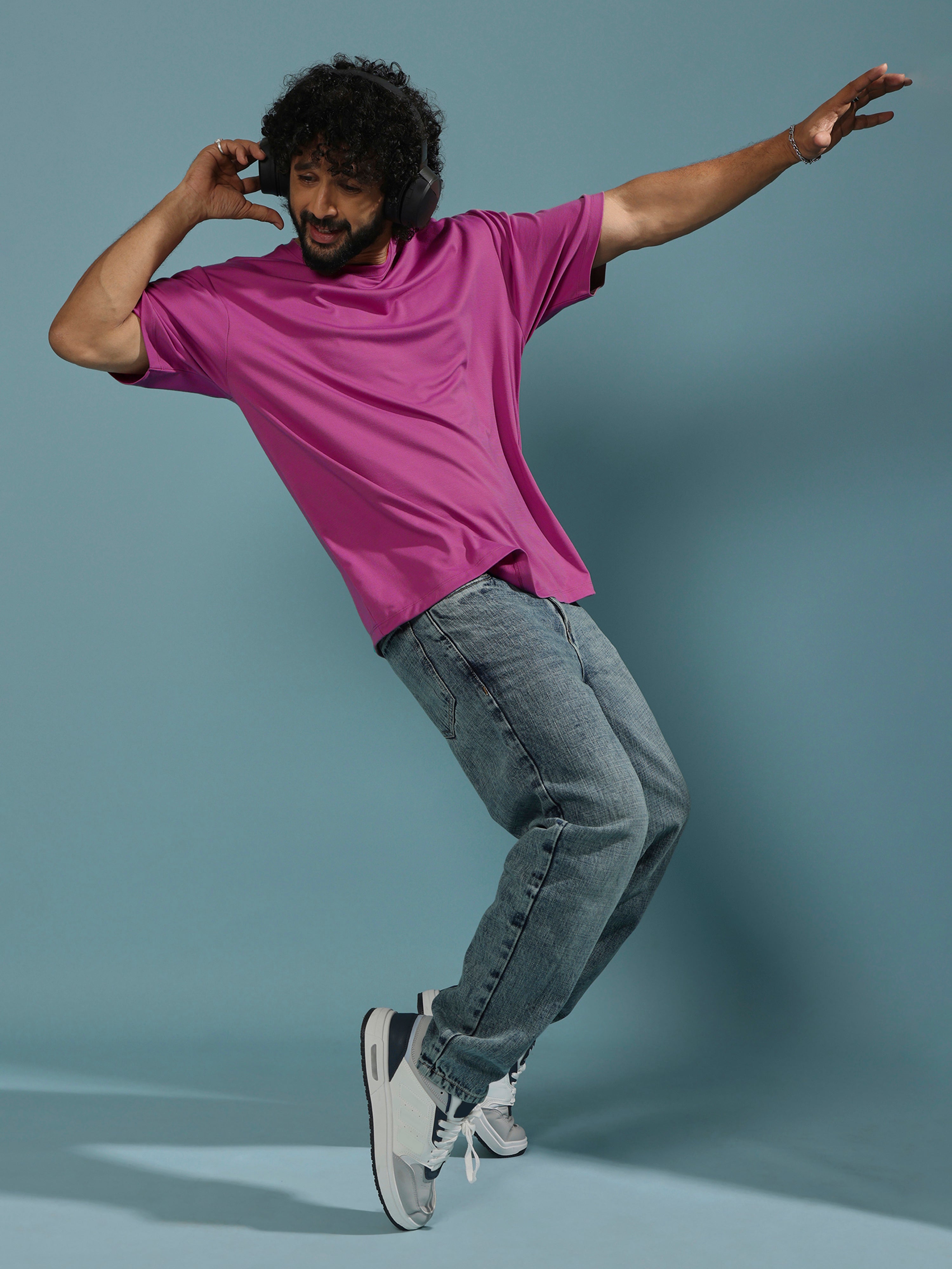 men's halfsleeve plain tshirt in fuchsia