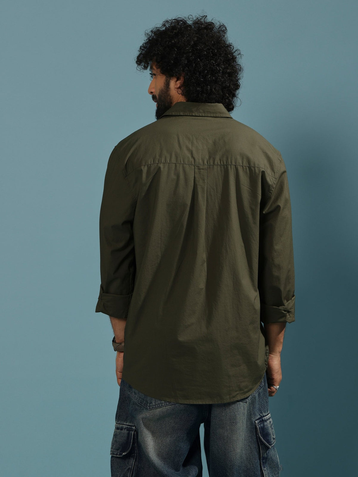 Eluded - Regular Fit Full Sleeve Poplin Shirt - Dark Green - Espanshe