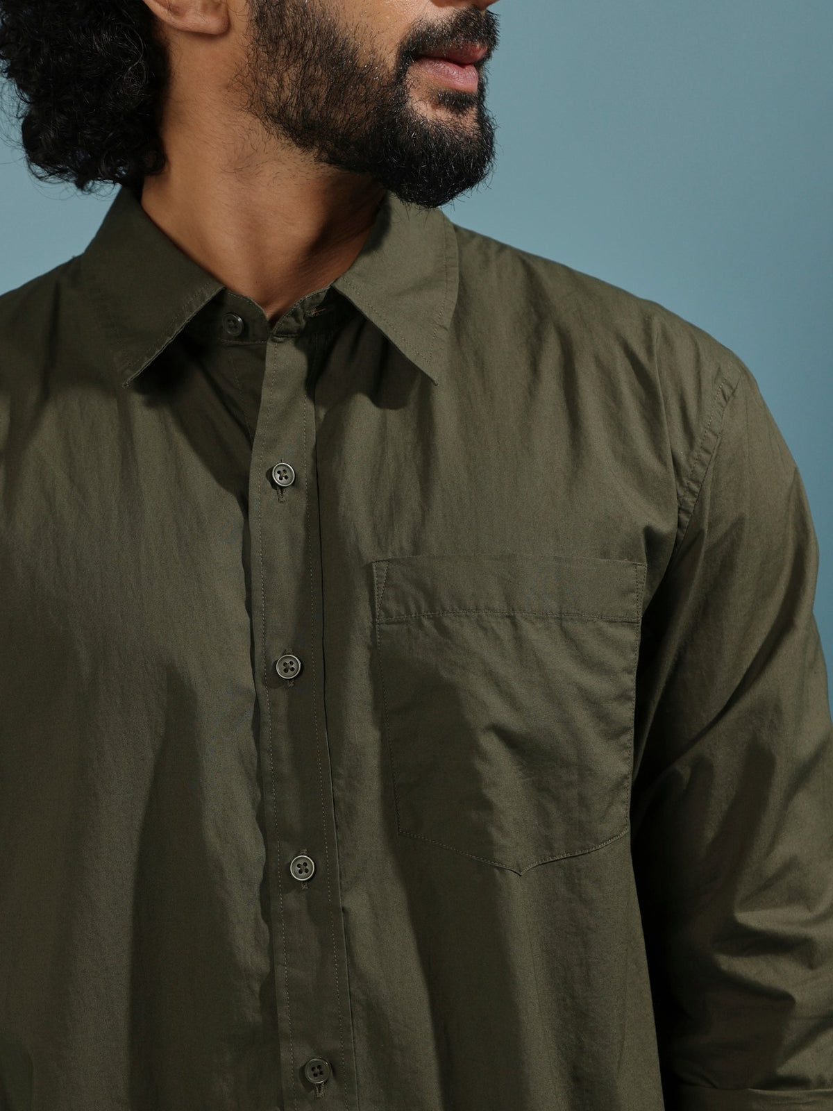 Eluded - Regular Fit Full Sleeve Poplin Shirt - Dark Green - Espanshe