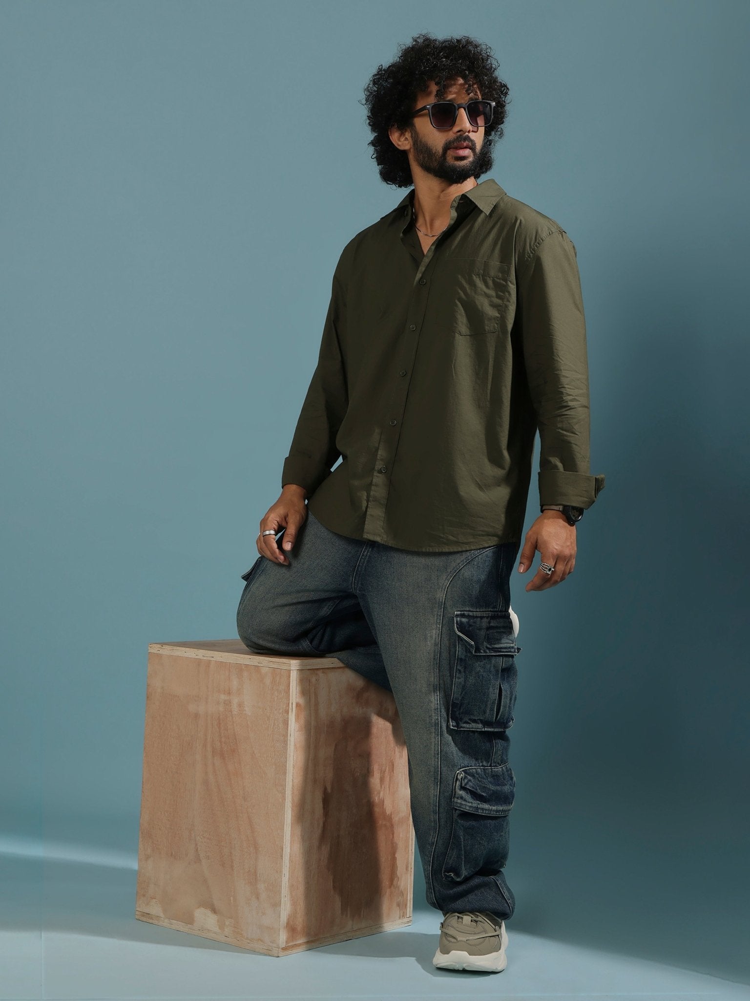 Eluded - Regular Fit Full Sleeve Poplin Shirt - Dark Green - Espanshe