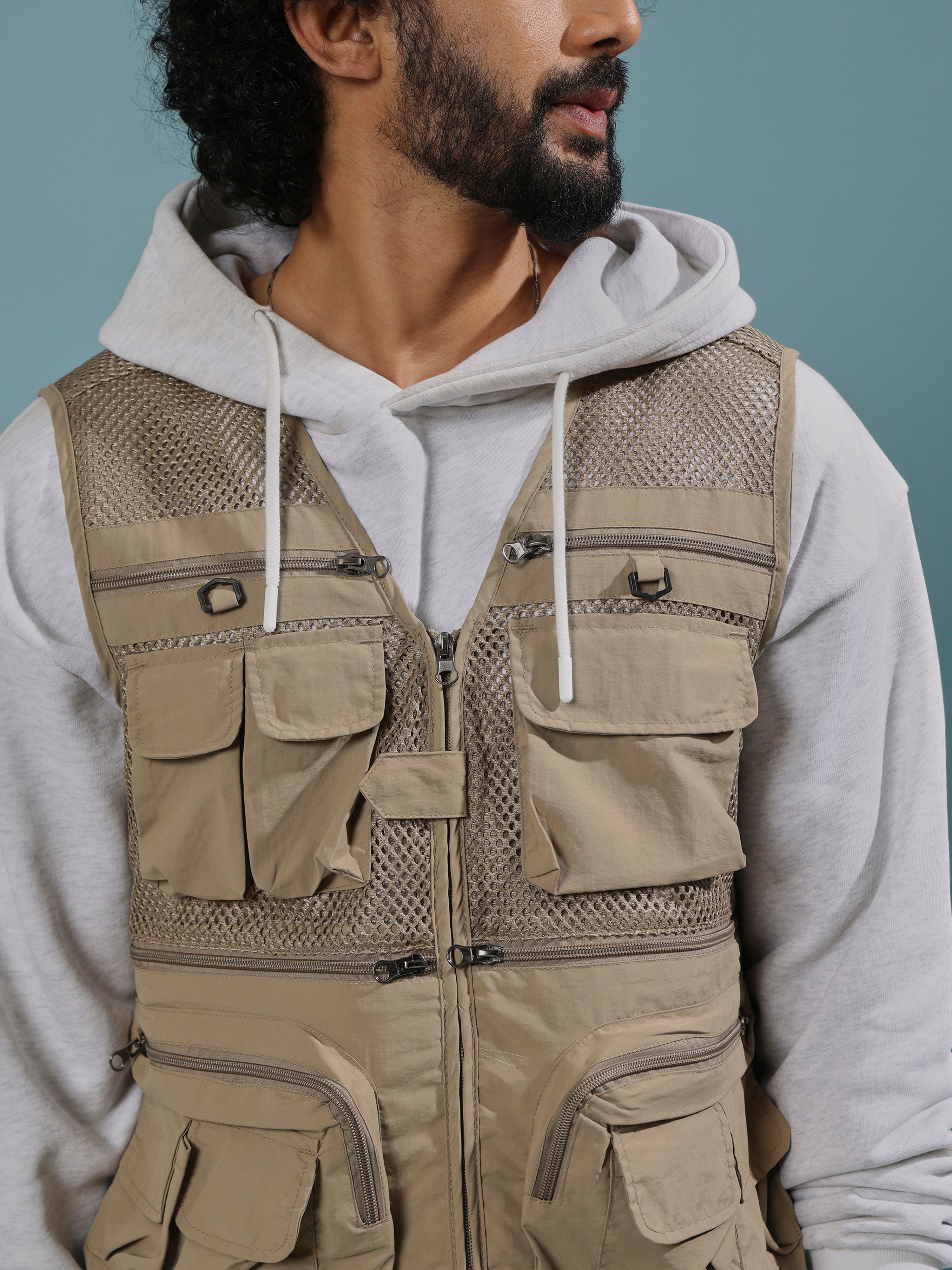 Romillya - Zippered Cargo Vest - Biege – Espanshe