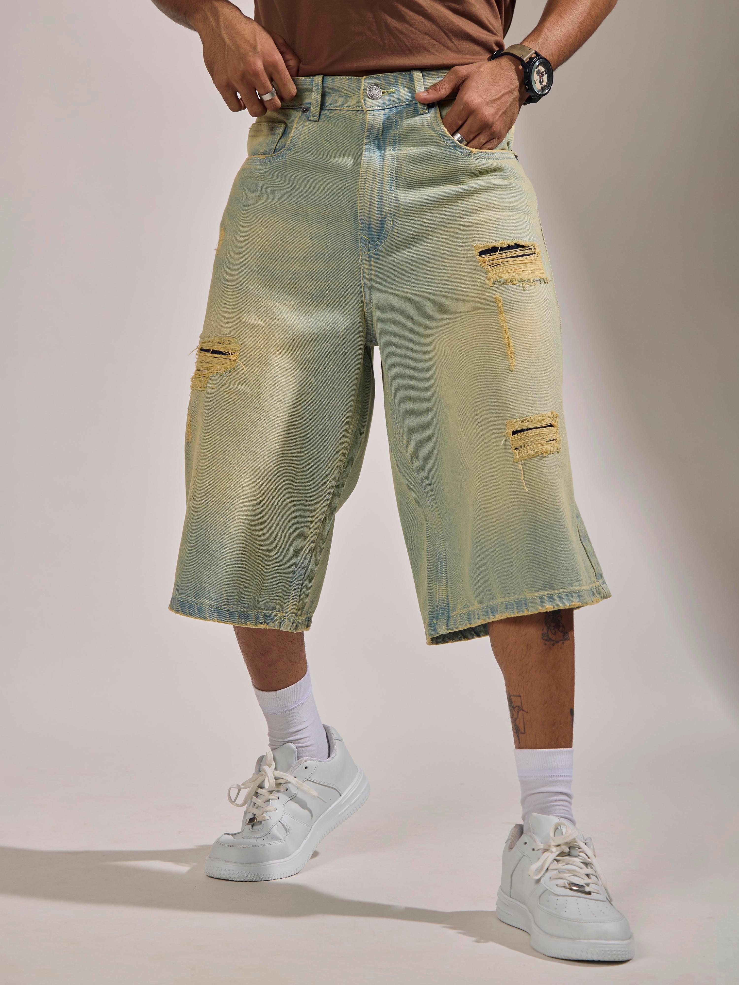 loose fit denim jorts perfect for  casual wears.
denim jorts for men
casual wear jorts for men