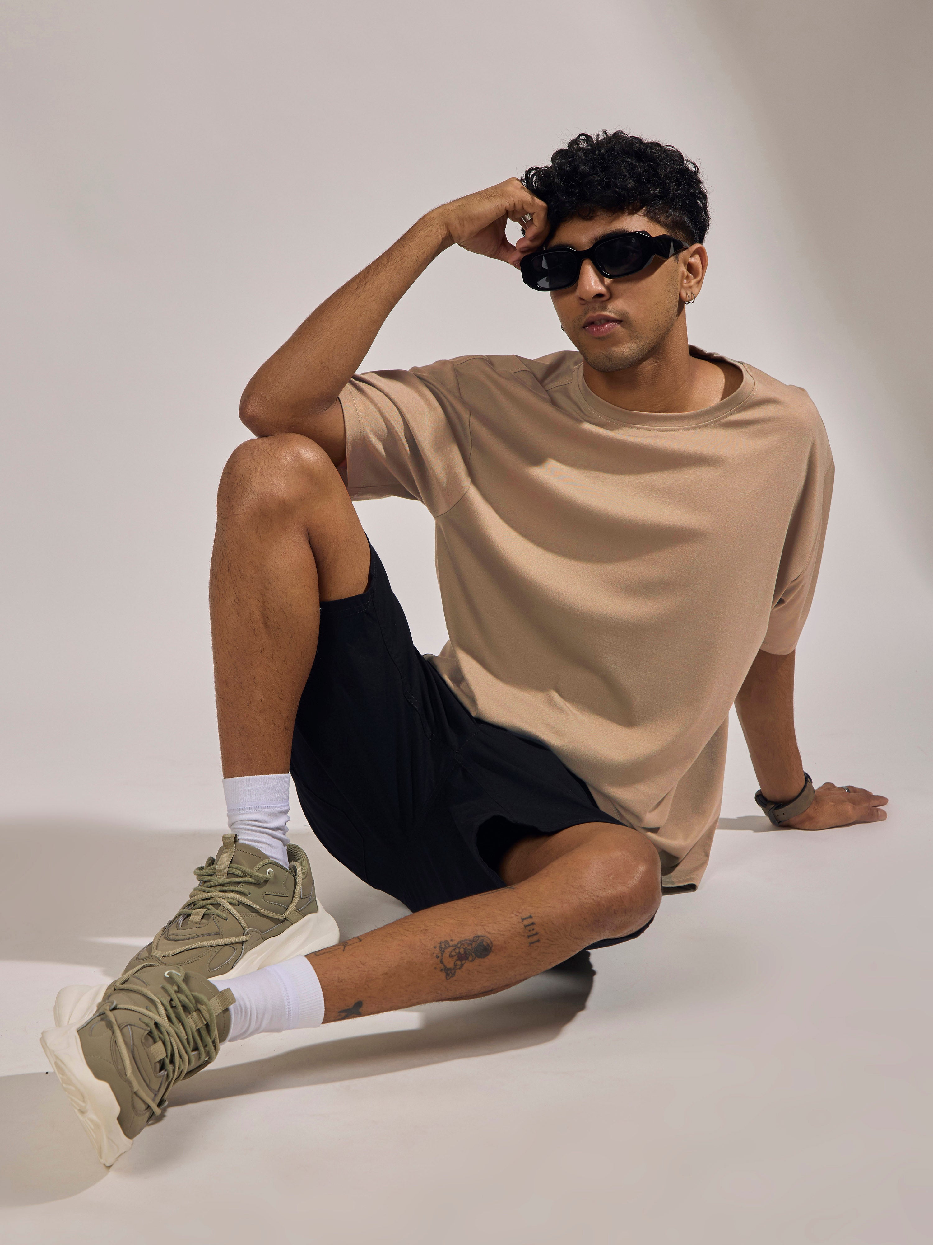 men's halfsleeve plain tshirt in peanut brown