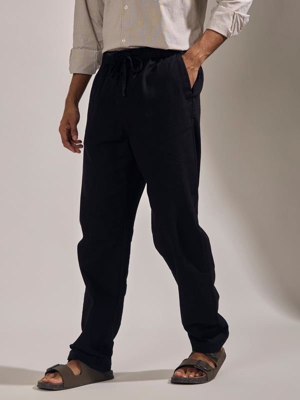 Gwynetha - Loose Fit Linen Joggers - Black