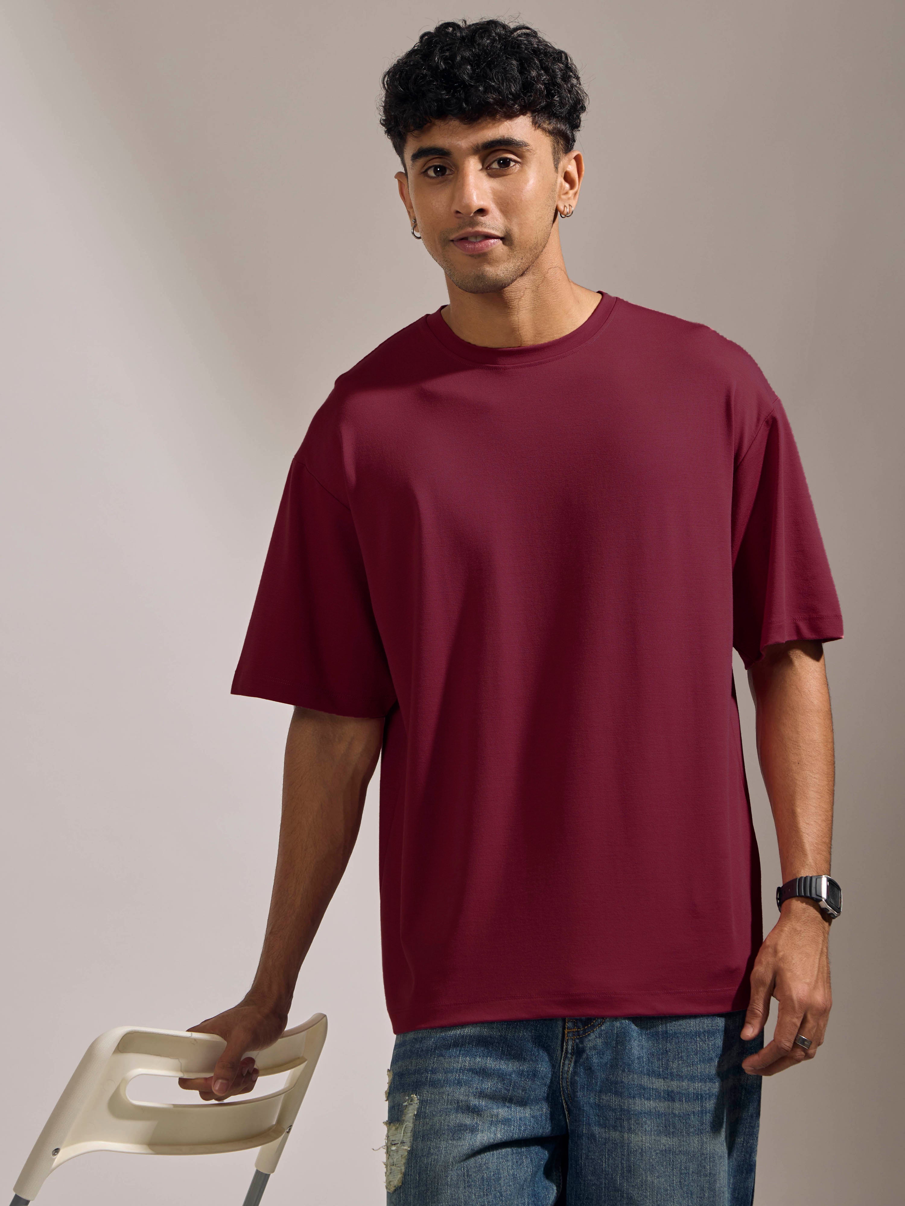 men's halfsleeve plain tshirt in cranberry