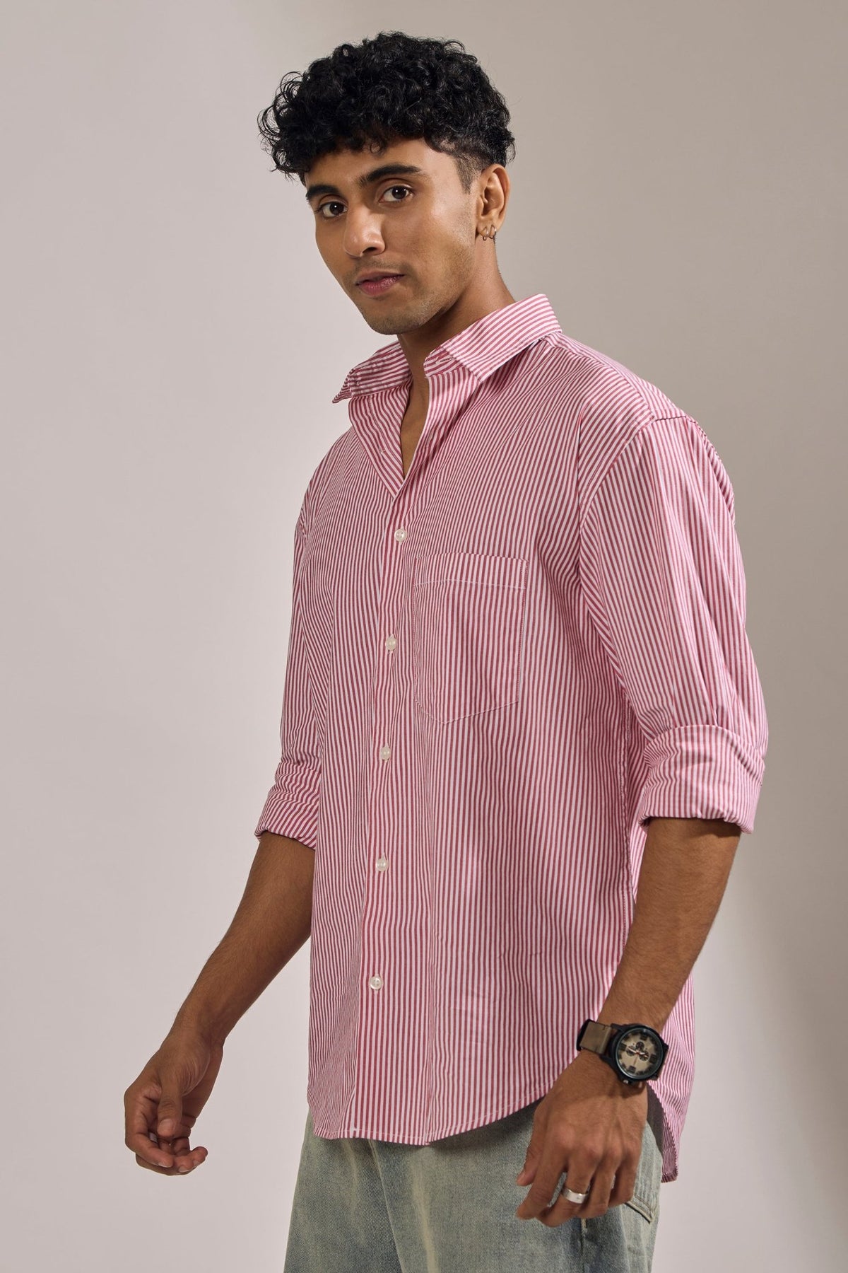 Lisandra - Oversize Striped Shirt- Red - Espanshe