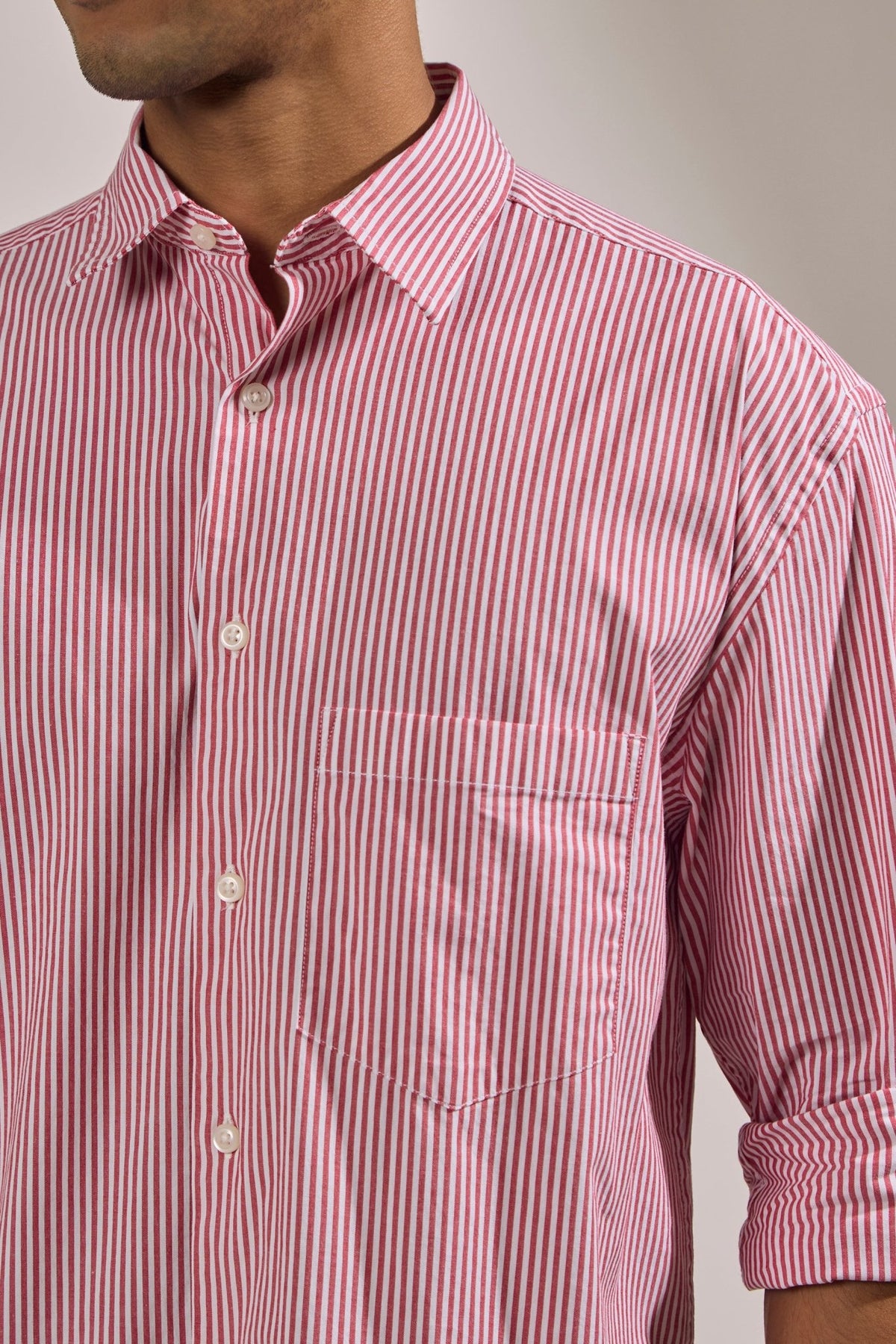 Lisandra - Oversize Striped Shirt- Red - Espanshe