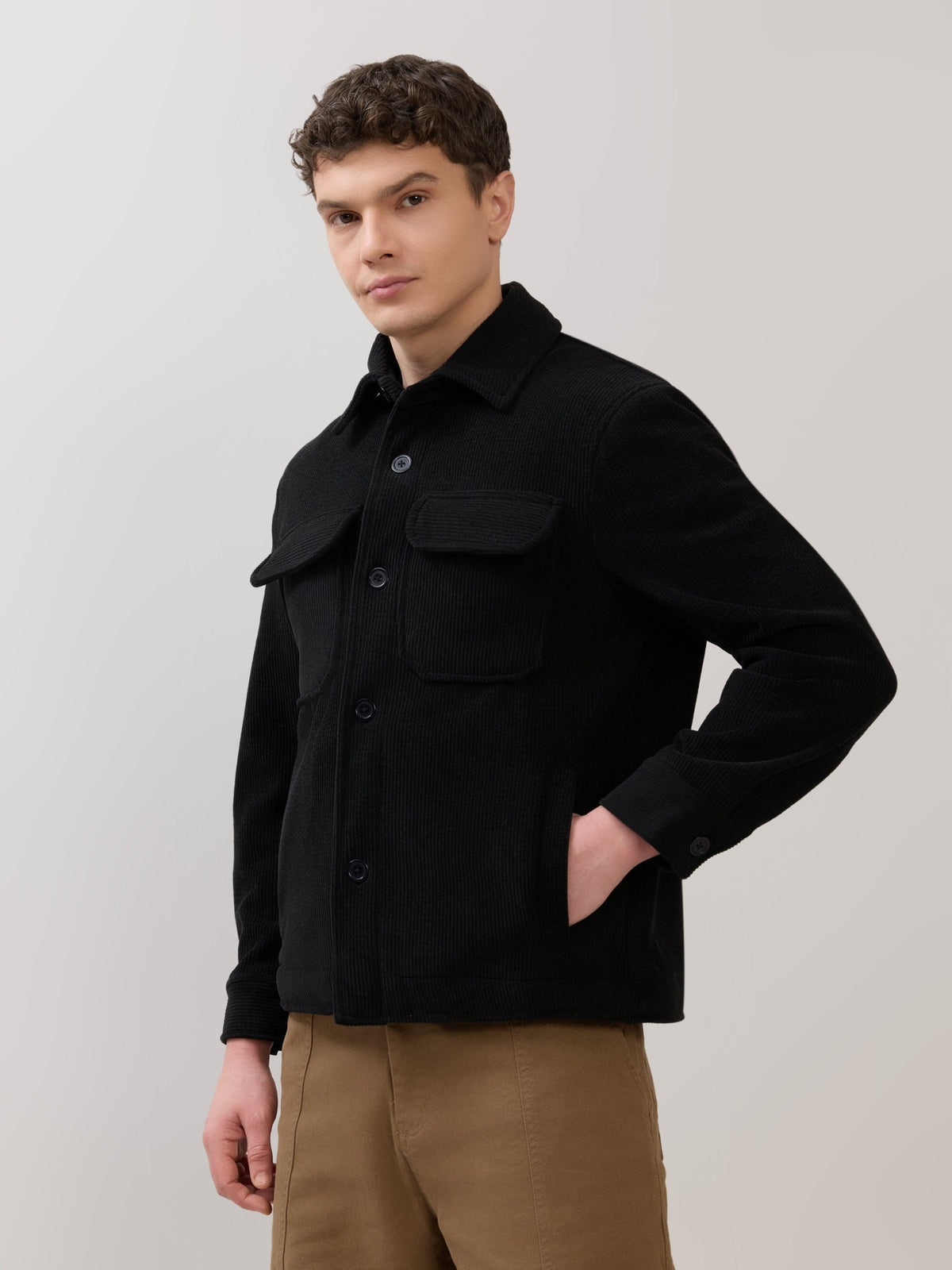 Alloy - Relaxed Corduroy Shacket - Black - Espanshe