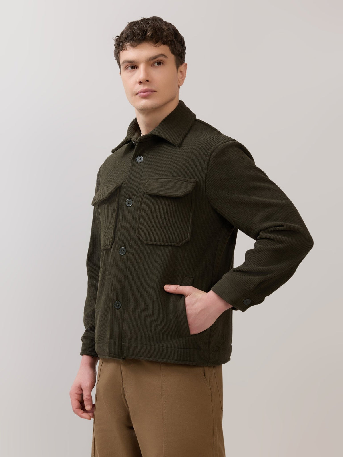 Alloy - Relaxed Corduroy Shacket - Green - Espanshe