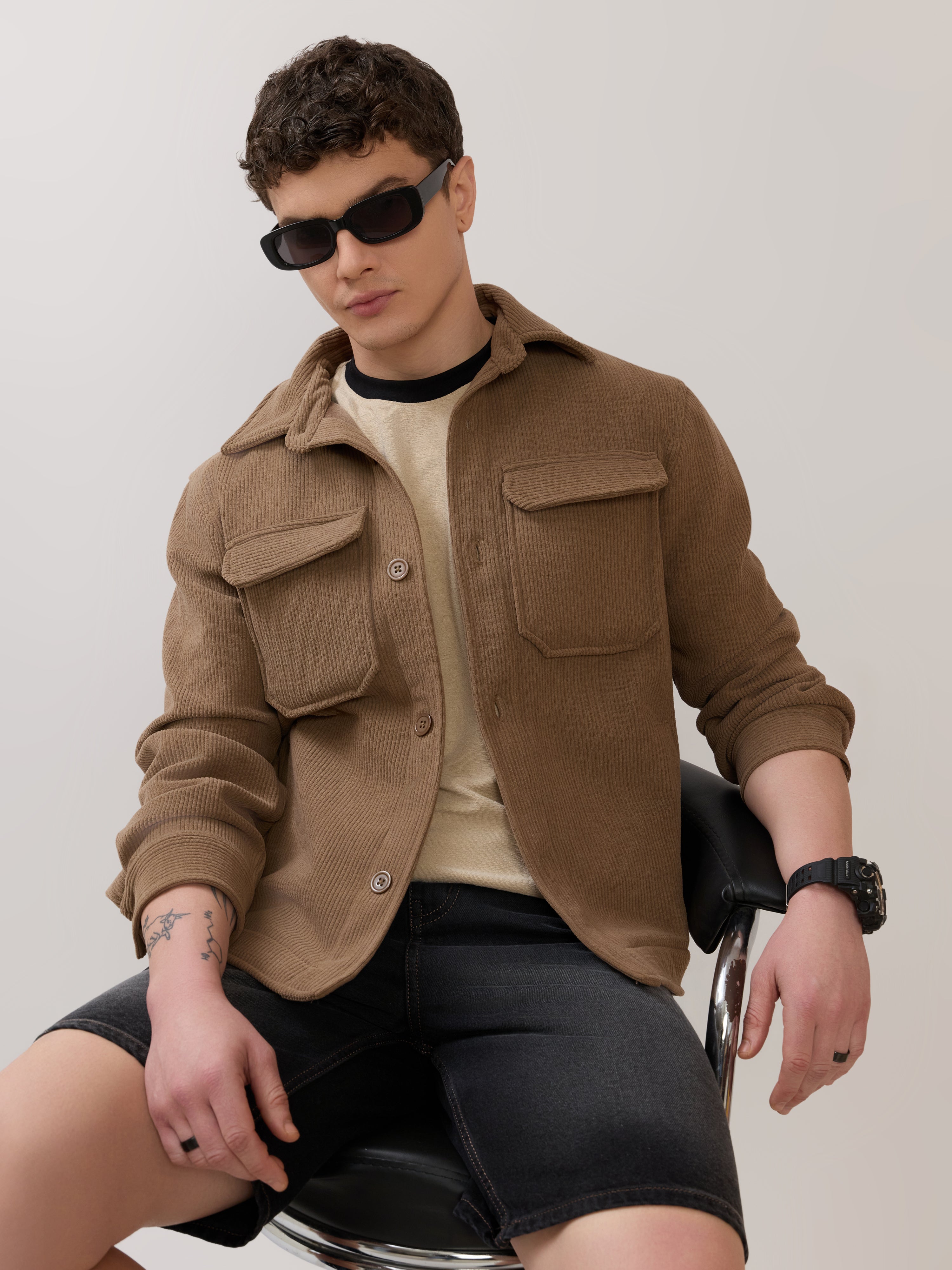 Alloy - Relaxed Corduroy Shacket - Brown