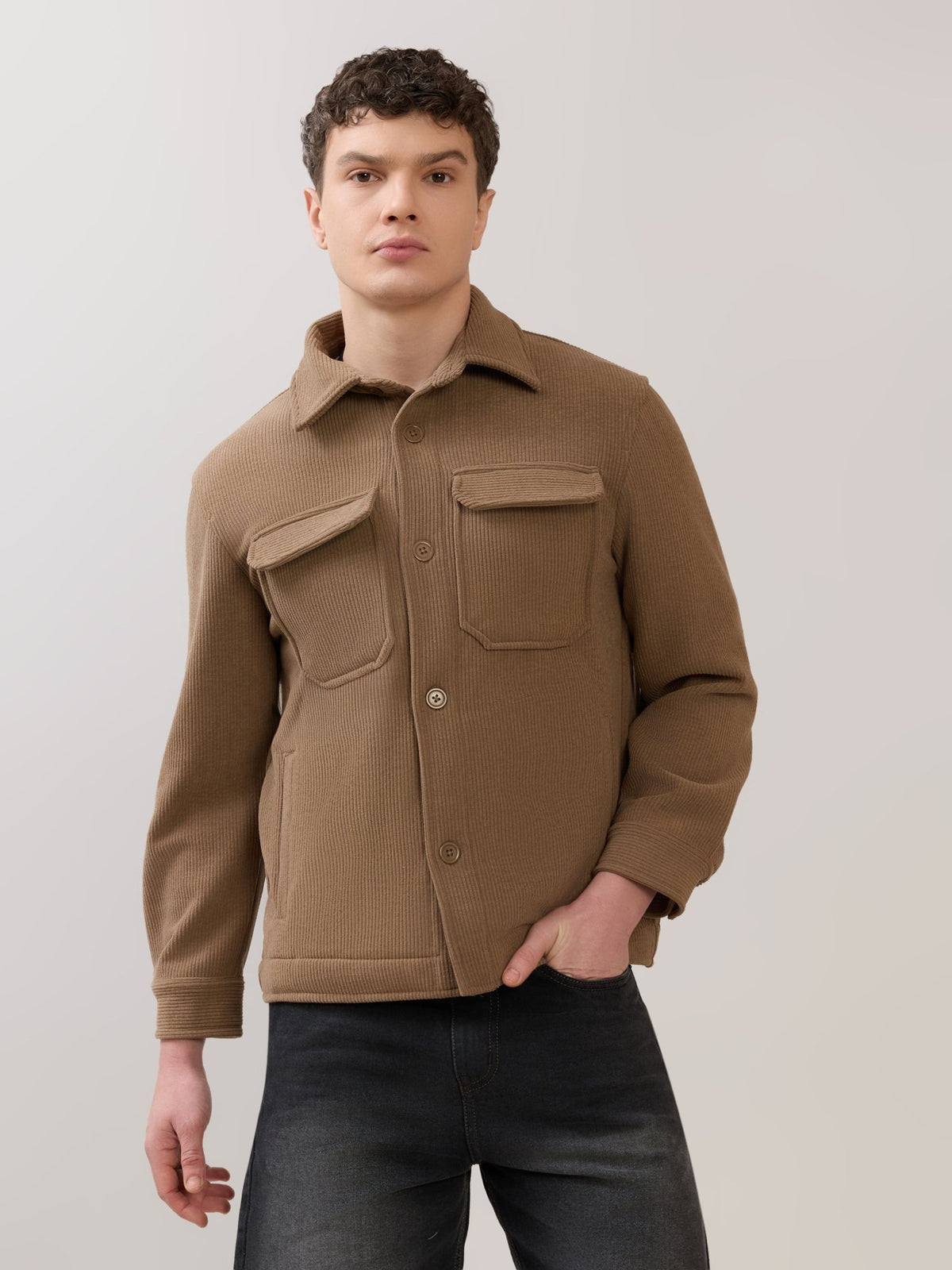 Alloy - Relaxed Corduroy Shacket - Brown - Espanshe