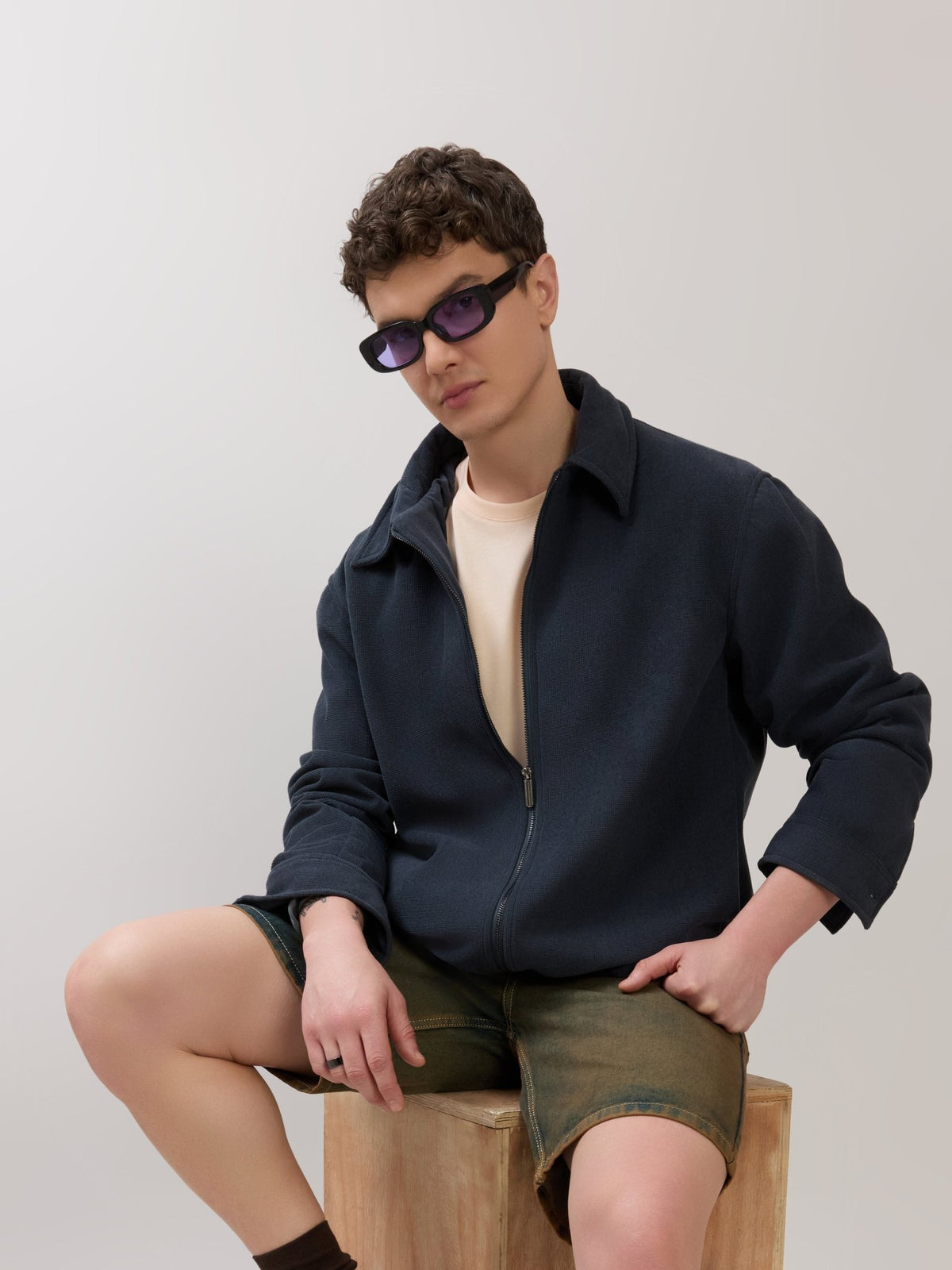Petal - Relaxed Zip Jacket - Navy Blue - Espanshe