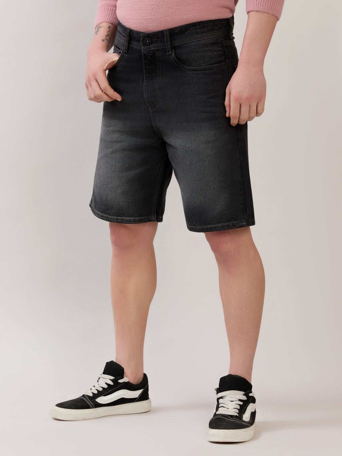 Wax - Relaxed Fit Denim Shorts - Black Shade - Espanshe