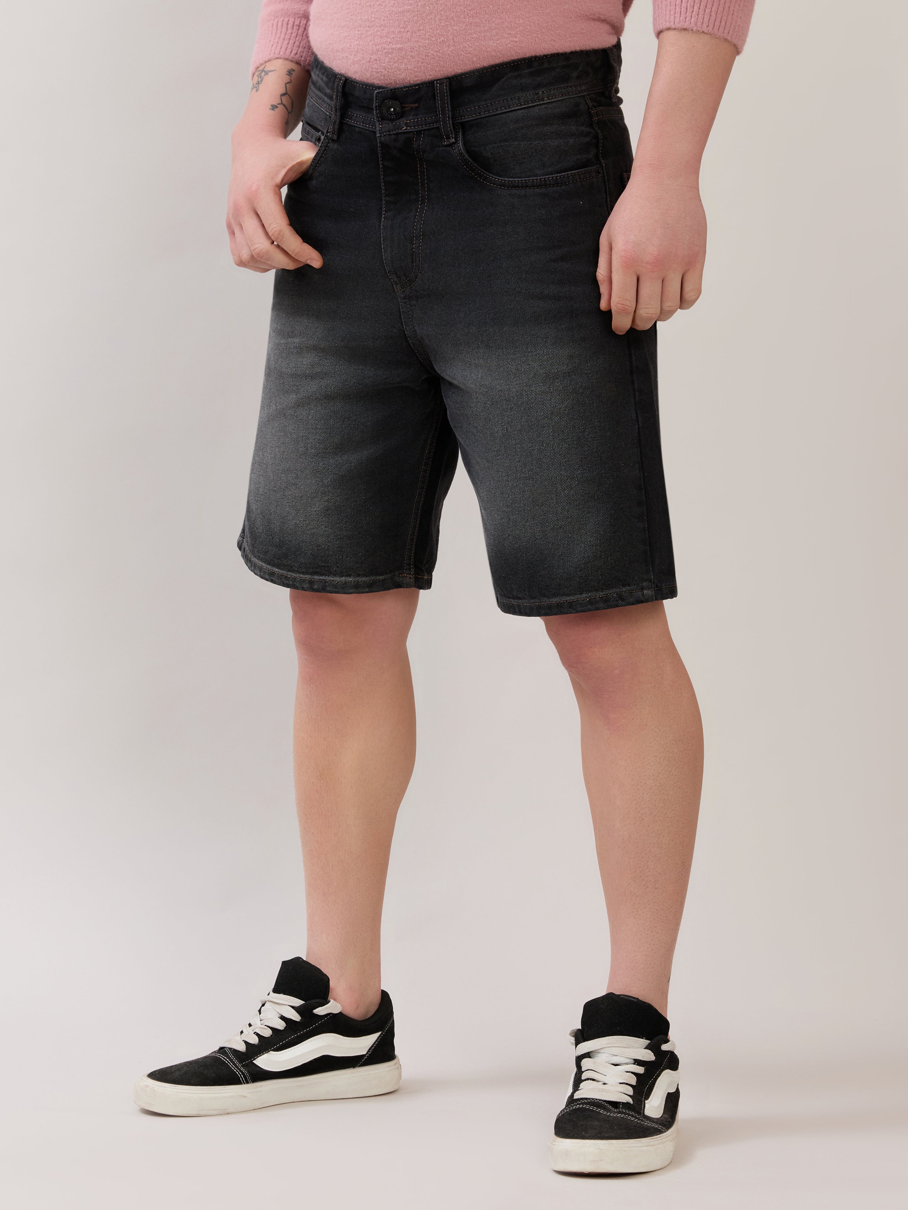 Wax - Relaxed Fit Denim Shorts - Black Shade