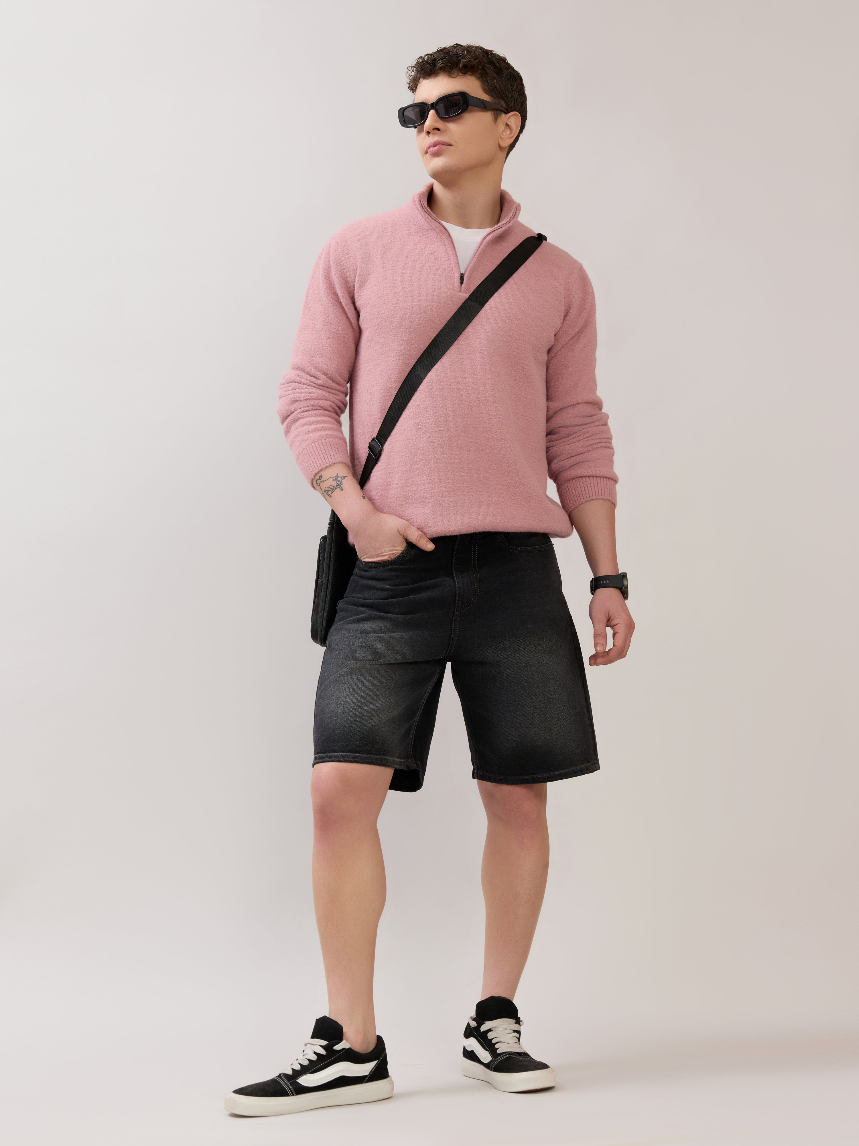 Wax - Relaxed Fit Denim Shorts - Black Shade