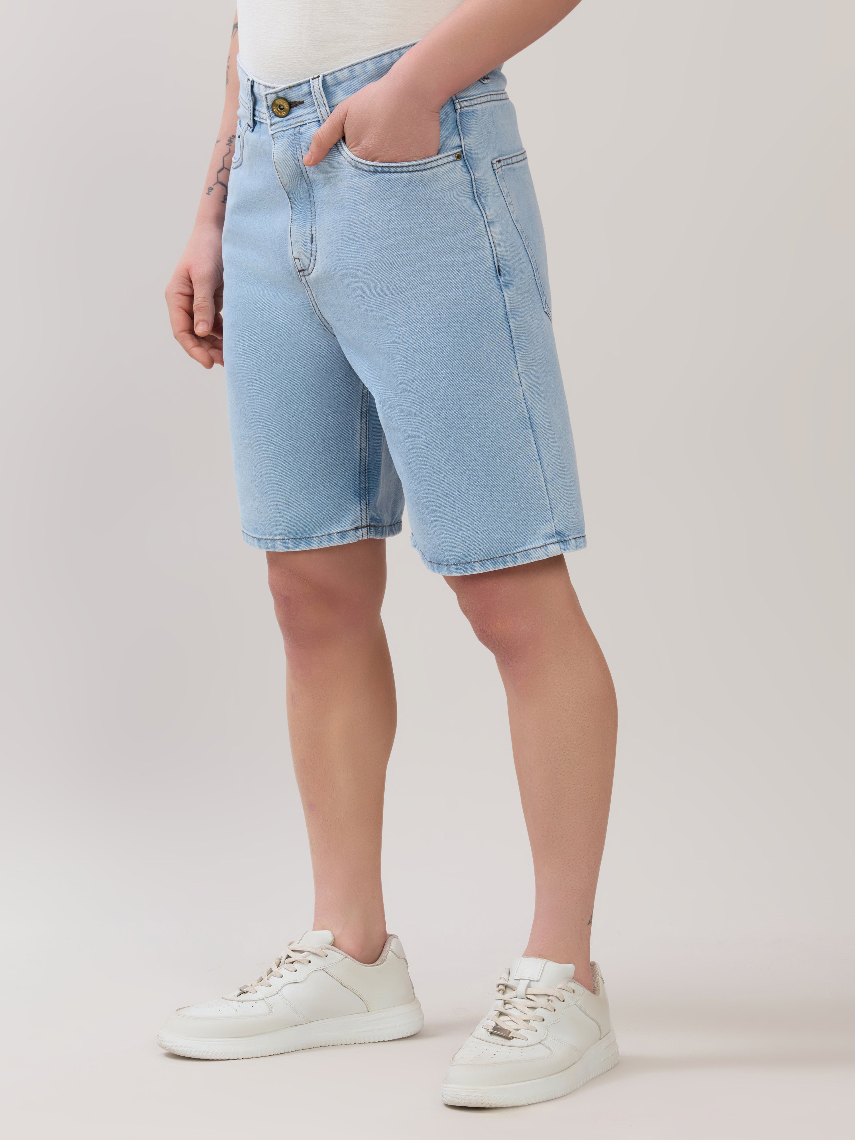 Wax - Relaxed Fit Denim Shorts - Light Blue