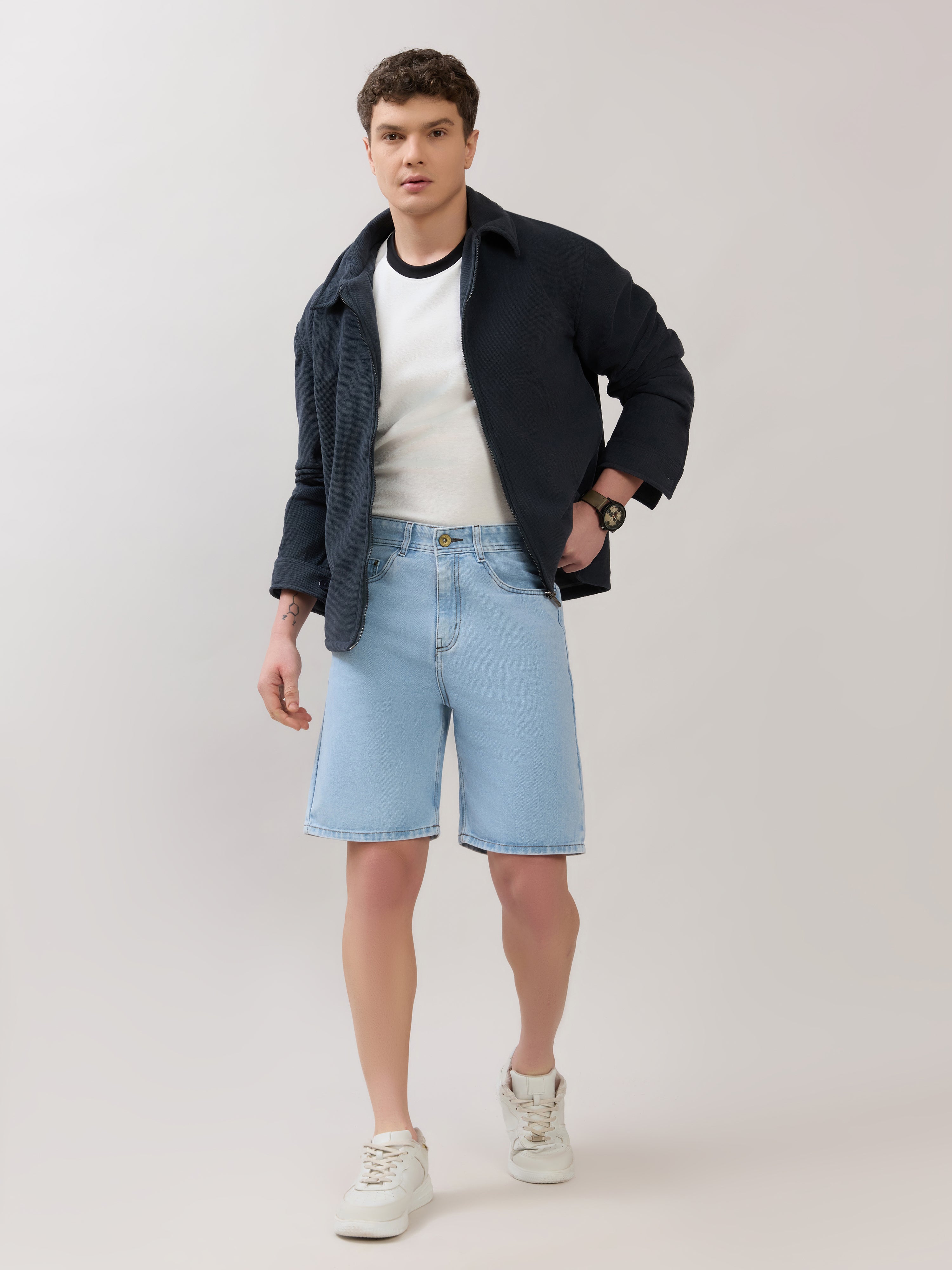 Wax - Relaxed Fit Denim Shorts - Light Blue
