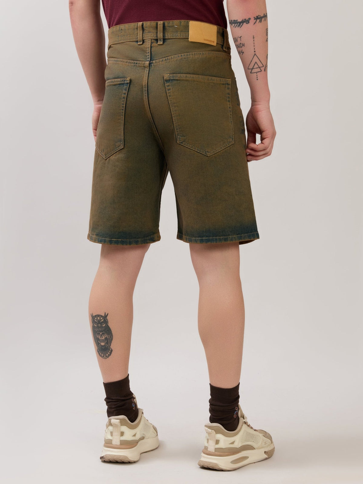 Wax - Relaxed Fit Tint Washed Denim Shorts - Rust - Espanshe