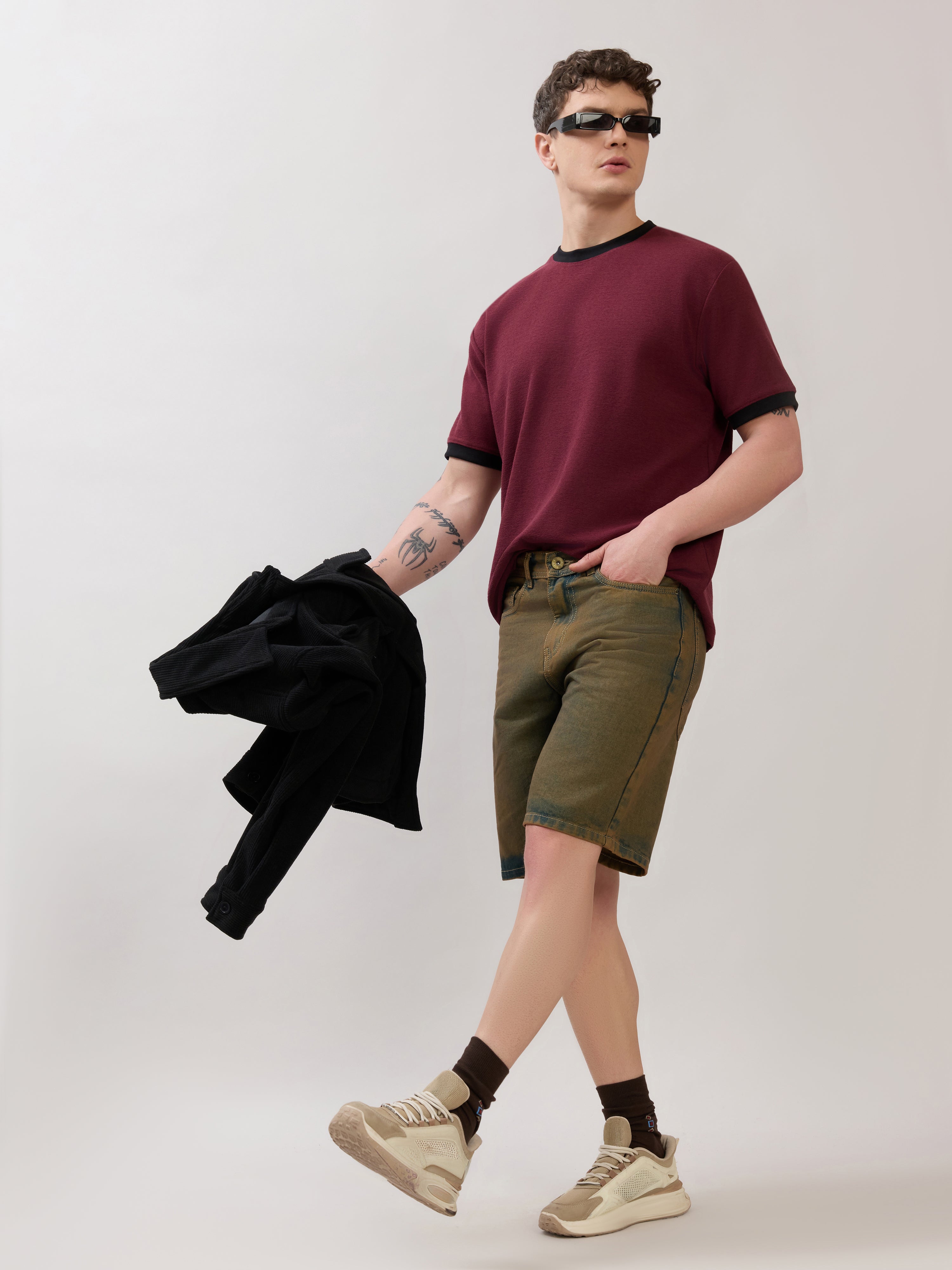 Wax - Relaxed Fit  Tint Washed Denim Shorts - Rust